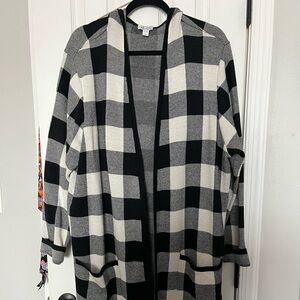 Denim & Co Buffalo Plaid Button Front Hooded Cardigan - 3X